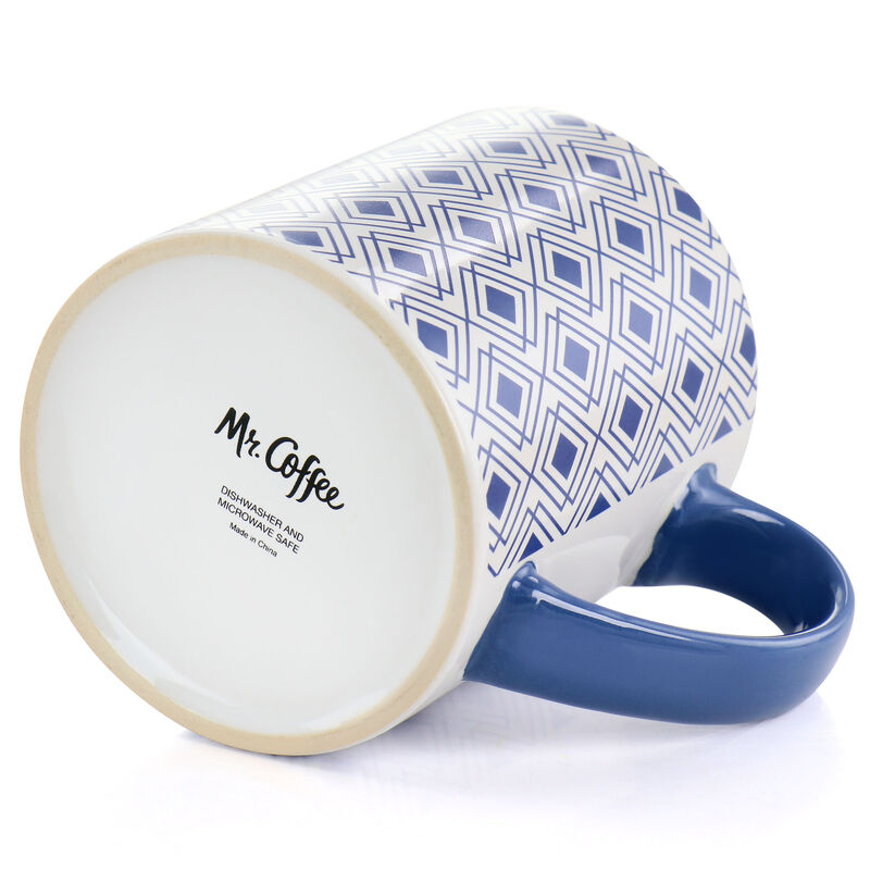 Mr. Coffee Bliss 4 Piece 20oz Can Shaped Stoneware Mug Set in Assorted Colors and Patterns