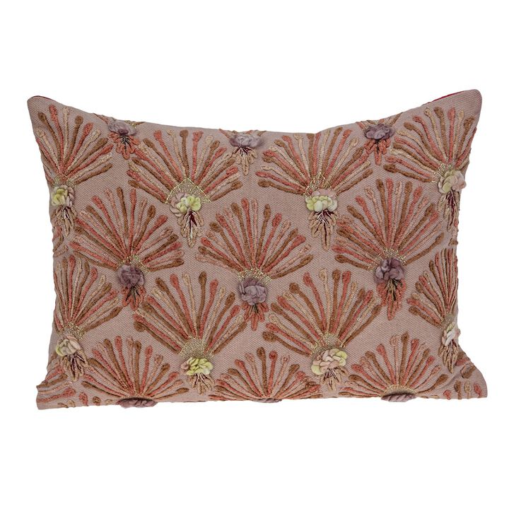 20” Pink and Purple Embroider Floral Pattern Rectangular Throw Pillow