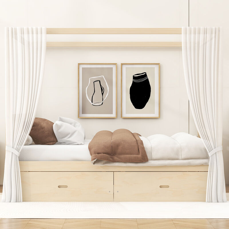 Merax Wooden Canopy Bed with Underbed Storage Drawers image number 1