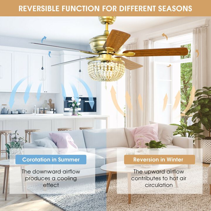52 Inch Retro Ceiling Fan Light with Reversible Blades Remote Control