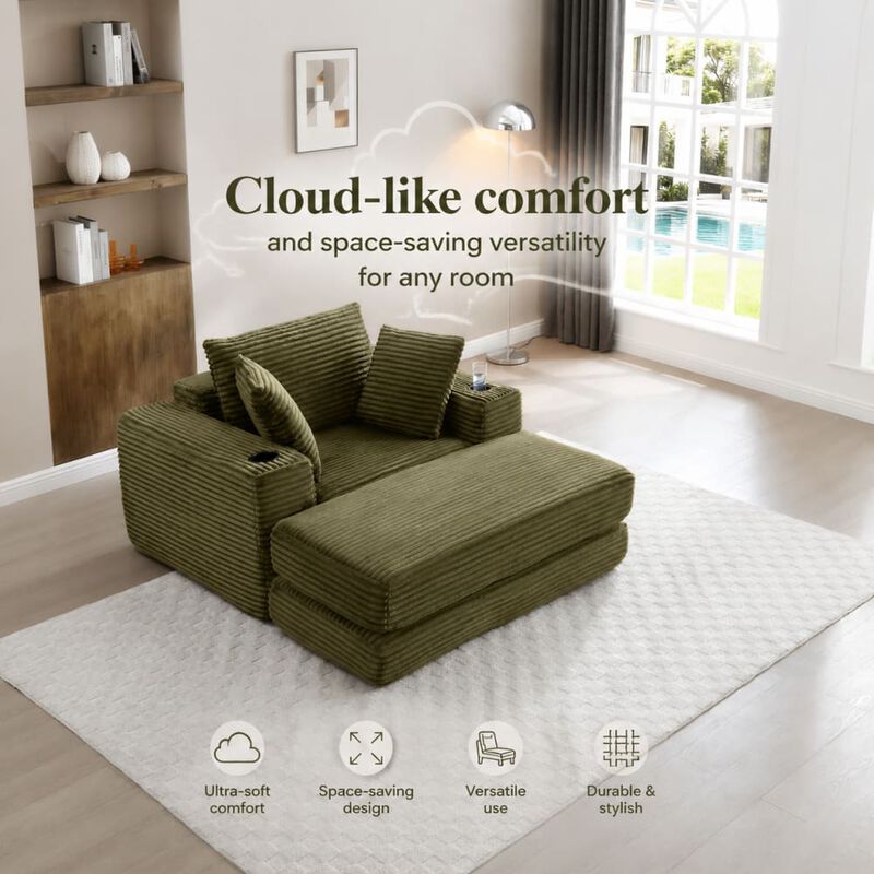 GOODSILO Oversized Cloud-Like Boneless Chaise Lounge Chair 3-in-1 Convertible Modular Sleeper Sofa for Reading, Living Rooms, Bedrooms and Small Apartments image number 4