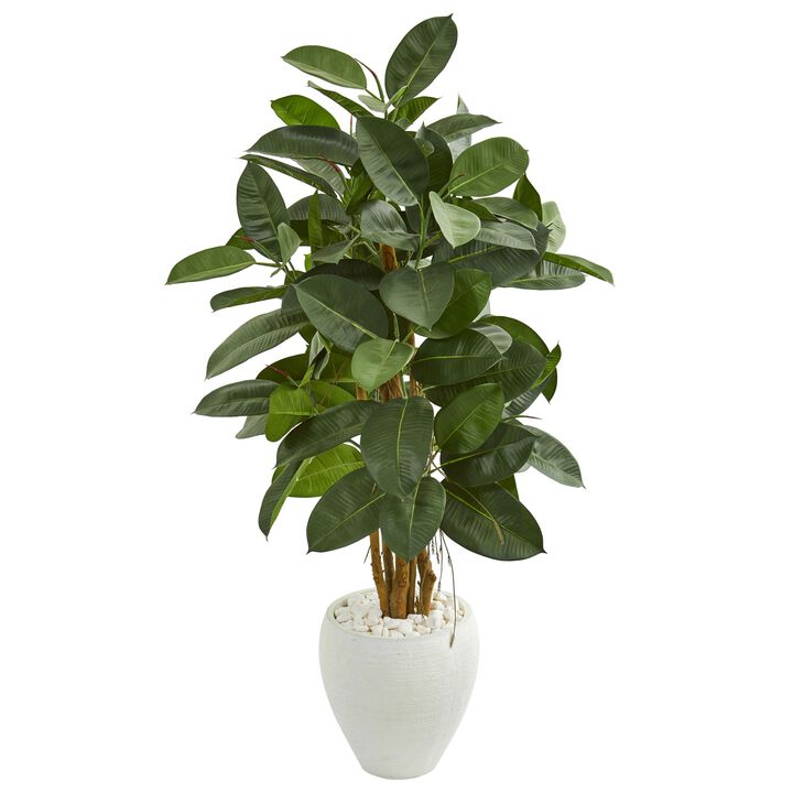 Hivvago 53 Inches Artificial Rubber Tree in White Planter