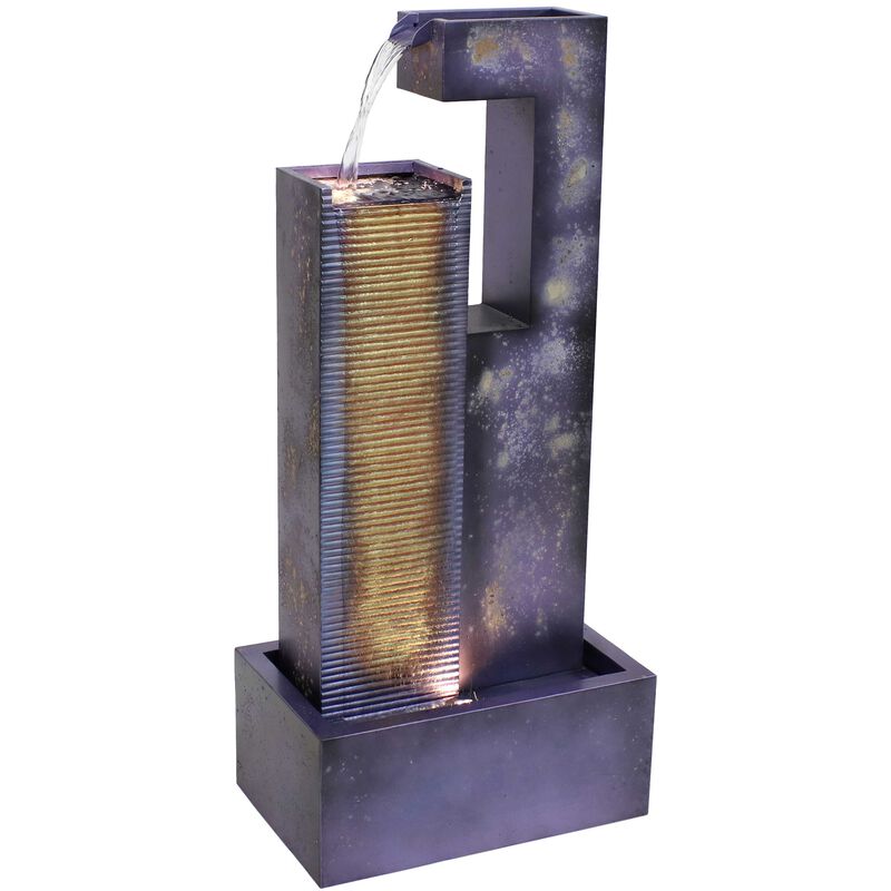 Sunnydaze Cascading Tower Metal Water Fountain with LED Lights - 32 in