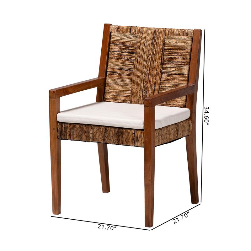 bali & pari Chabela 2-Piece Handwoven Seagrass Armchairs - Solid Mango Wood Frame Dining Chair with Woven Seat and Backrest, Rustic Boho Style Kitchen or Dining Room Seating, Medium Brown