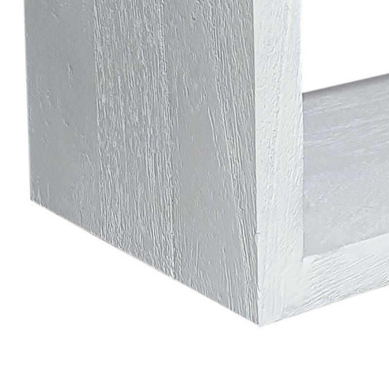 18 Inch Rectangular Wall Shelf, Acacia Wood Frame, White Washed Finish - Benzara