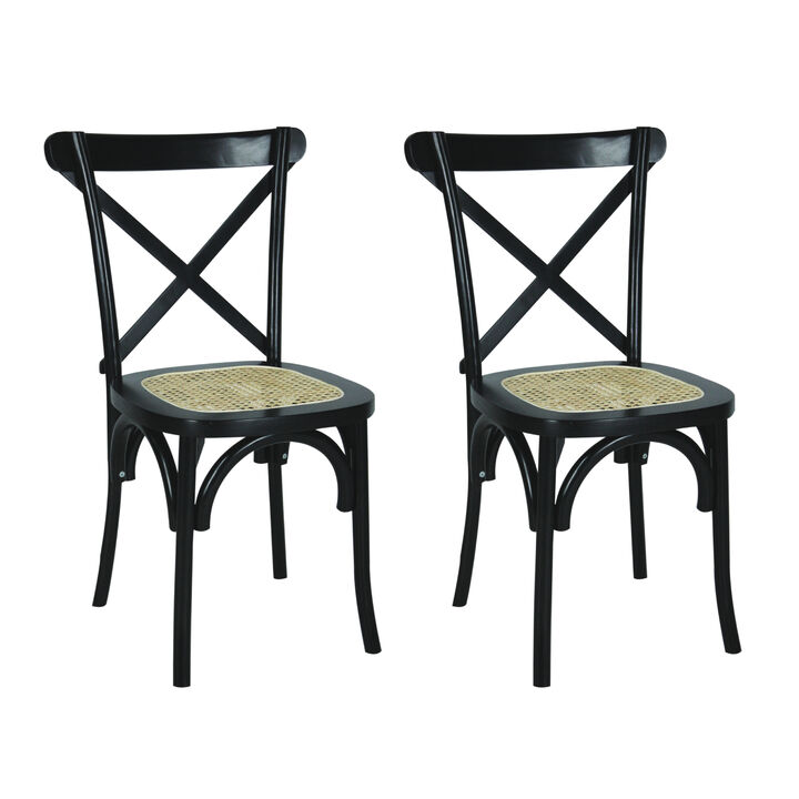 Cassis Classic Traditional X-Back Wood Rattan Dining Chair, Gray/Natural (Set of 2)