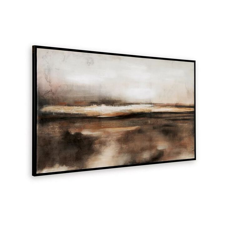 35 x 60 Inch Wall Art, Hand Painted Abstract Landscape, Black Brown Finish - Benzara