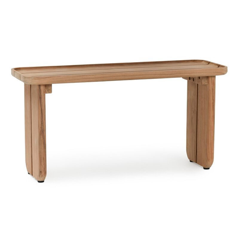 Eira Outdoor Coffee Table, Plank Top, Natural Brown Teak Wood 32 Inch - Benzara