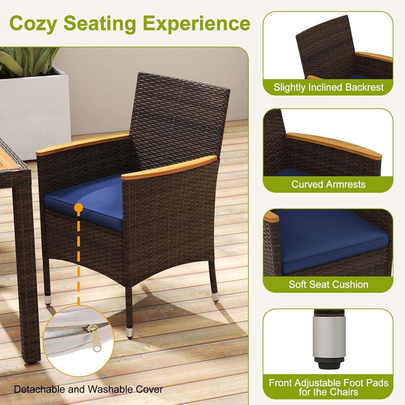 Mondawe 9-Piece Outdoor Dining Set, 1 Acacia Table & 8 PE Rattan Chairs With Padded Cushions