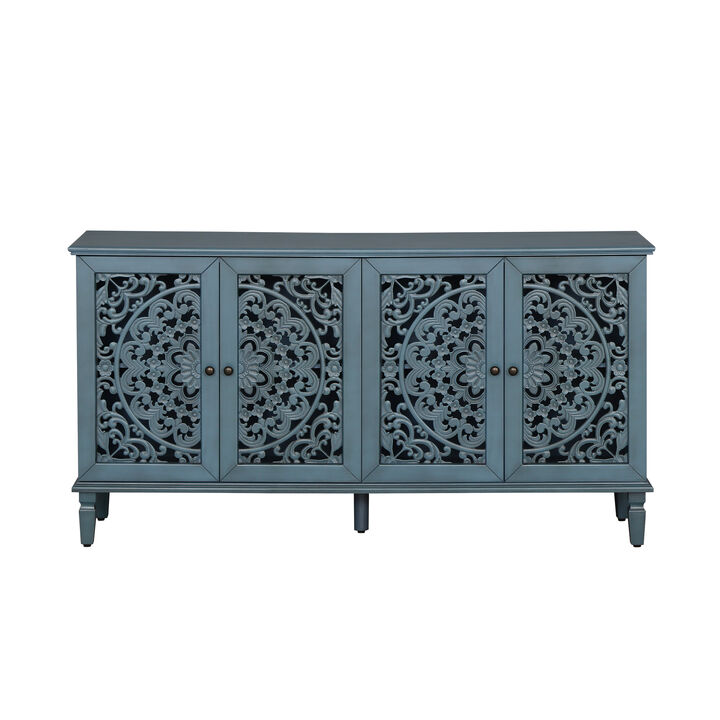 Merax Natural Wood Storage Cabinet with Carved Flower Doors