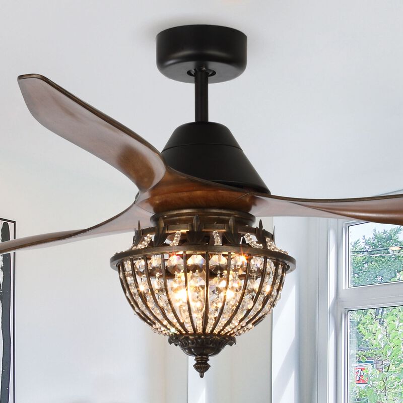 52" Farmhouse Brown Crystal Chandelier Ceiling Fan with Remote Control