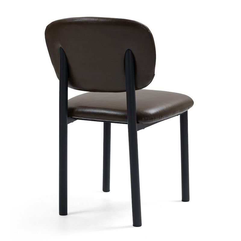 Glamour Home Set of 2 Dark Brown Faux Leather Upholstered Dining Chair Black Iron Legs