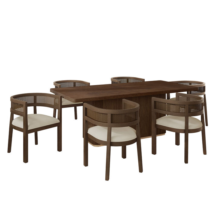 Christopher Knight Home Althara Contemporary 7 Piece Rattan Rubberwood Upholstered Dining Set with Oversized Table