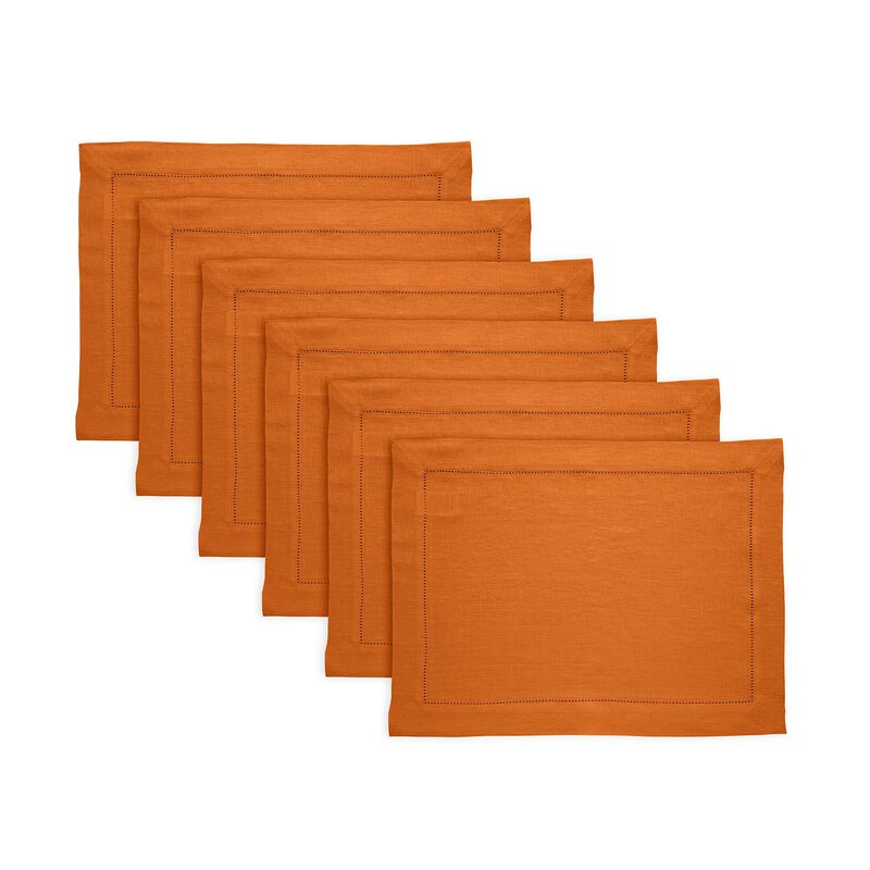 Solino Home Sonoma Hemstitch 100% Linen Placemats &ndash; Set of 6, 14 x 19 in, Machine Washable, Holiday and Everyday Dining
