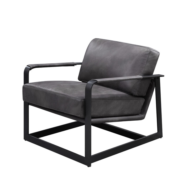 Locnos Accent Chair in Gray Top Grain Leather & Black Finish