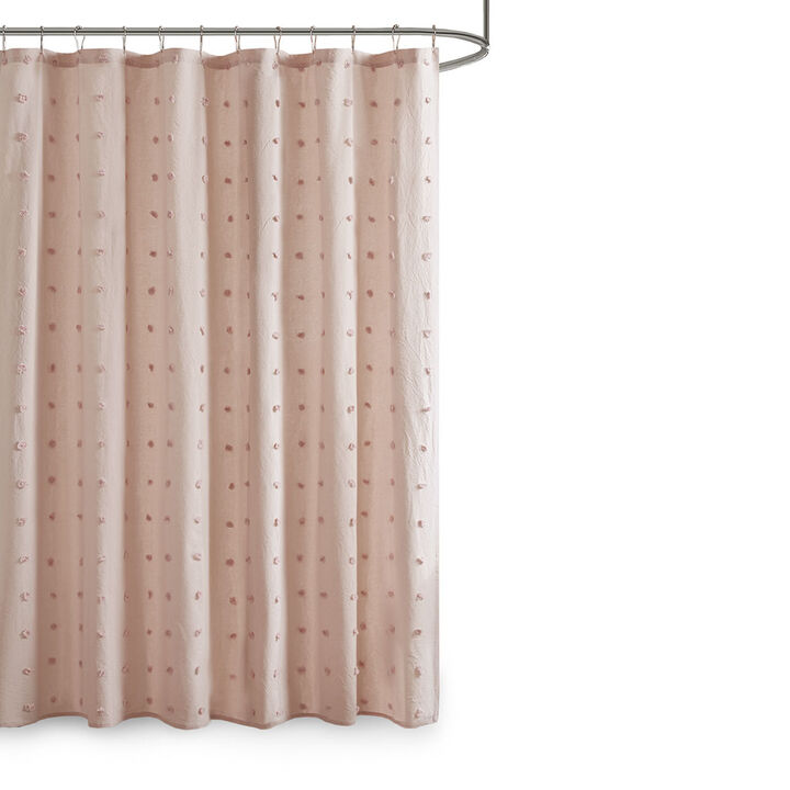 Gracie Mills Mikel Cotton Yarn Dyed Jacquard Pom Pom Shower Curtain