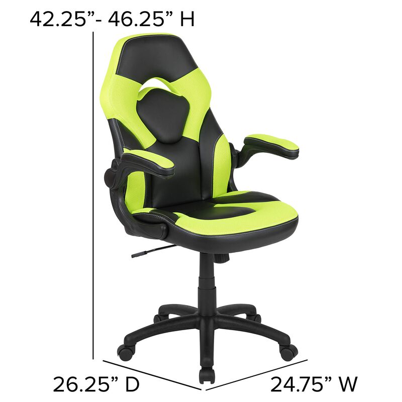 Flash Furniture Gaming Desk and Green/Black Racing Chair Set /Cup Holder/Headphone Hook/Removable Mouse Pad Top - 2 Wire Management Holes
