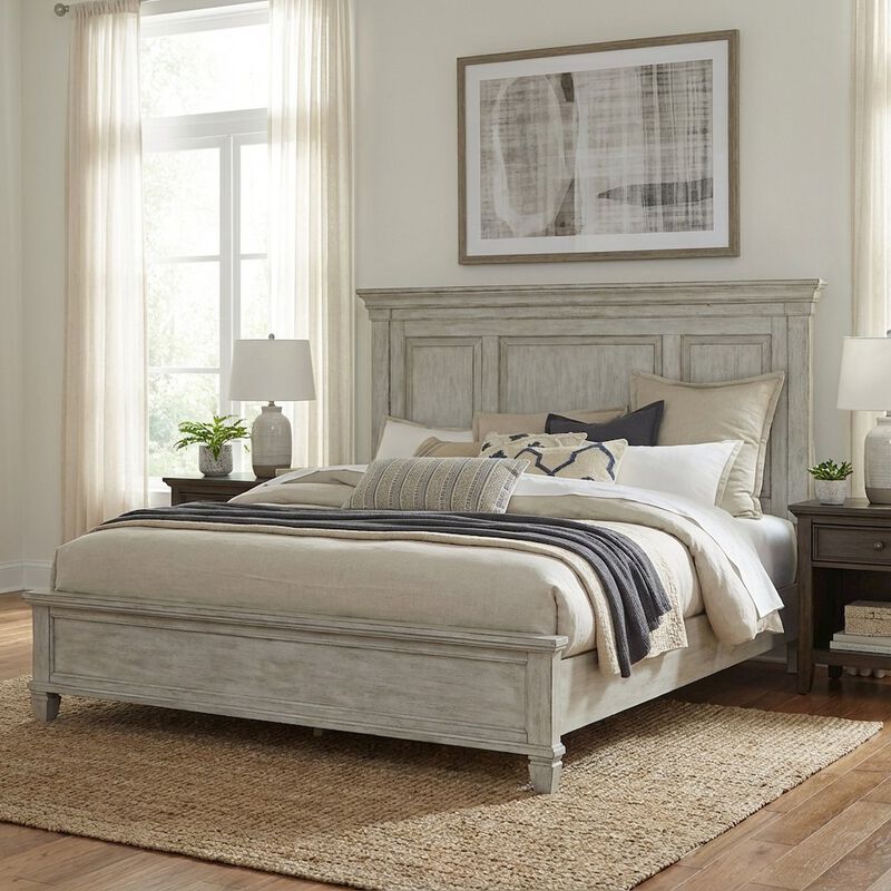 Liberty Furniture Antique White, Tobacco Top Panel Headboard, Wood Construction, Farmhouse Design image number 2