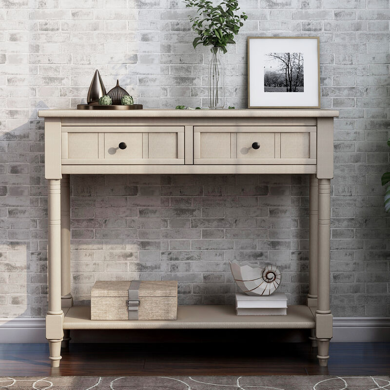 Traditional Console Table with Two Drawers and Bottom Shelf Stylish Entryway or Living Room Accent