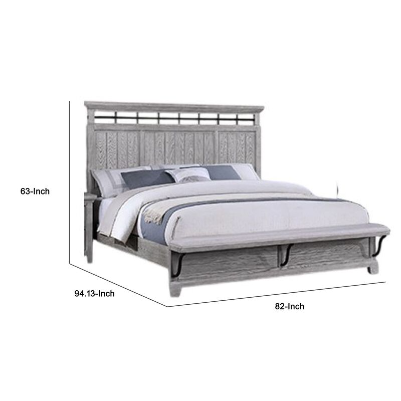 Bix King Size Bed w Upholstered Footboard, Light Gray Wood Grain