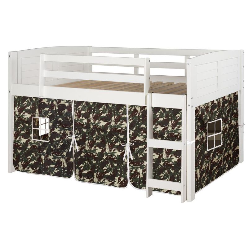 Donco Kids Twin Louver Low Loft White W/Camo Tent