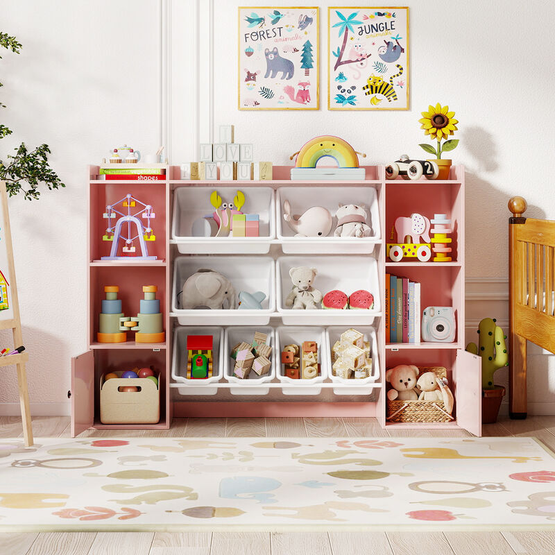 Kids Bookshelf and Toy Organizer with Storage Boxes and Open Shelves image number 1