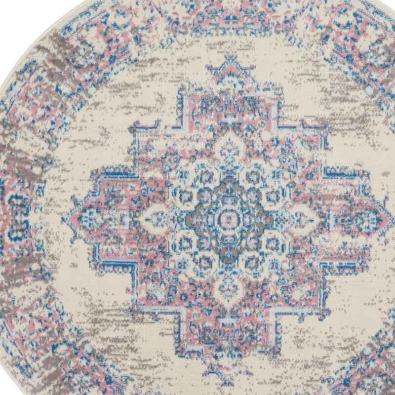 HomeRoots Medallion Distressed Round Rug image number 2