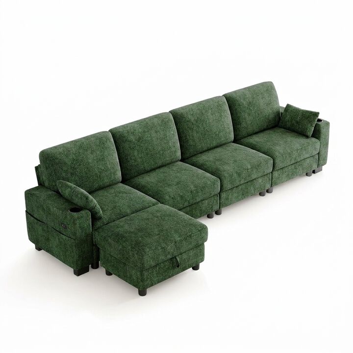 Vipbear 128 Inch Modular Sectional Sofa, Comfy Chenille 5 Seater L Shaped Cloud Couch with Ottoman