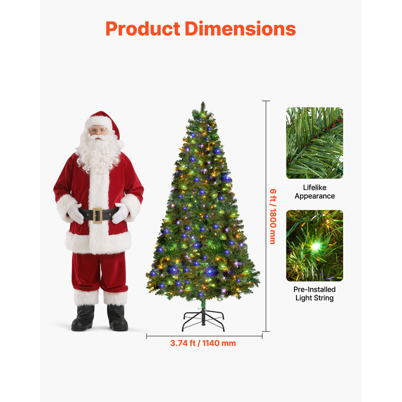 VEVOR Christmas Tree 6ft Xmas Tree with 330 Colorful LEDs & 11 Lighting Modes image number 1