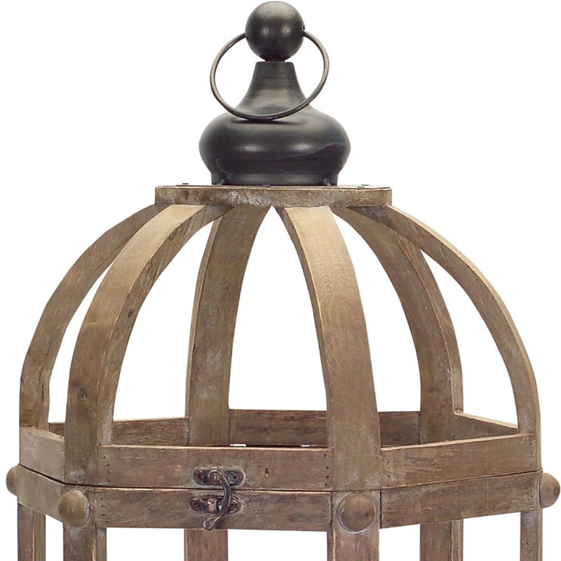 HomeRoots Set of Two Brown Distressed Wood And Glass Floor Lantern Candle Holders image number 5