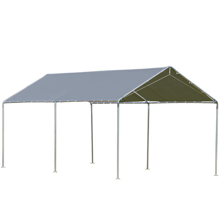 Outsunny 10'x20' Carport Heavy Duty Galvanized Car Canopy with Included Anchor Kit, 3 Reinforced Steel Cables, Grey