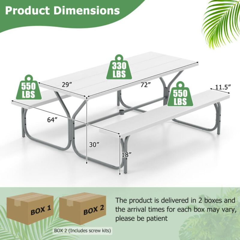 Hivvago Picnic Table Bench Set with HDPE Tabletop for 8 Person