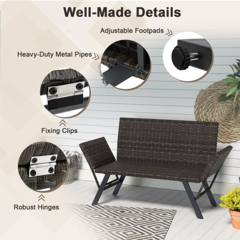 Hivvago Patio Convertible Sofa for 2 Quick Dry Foam Padded Rattan with Armrests