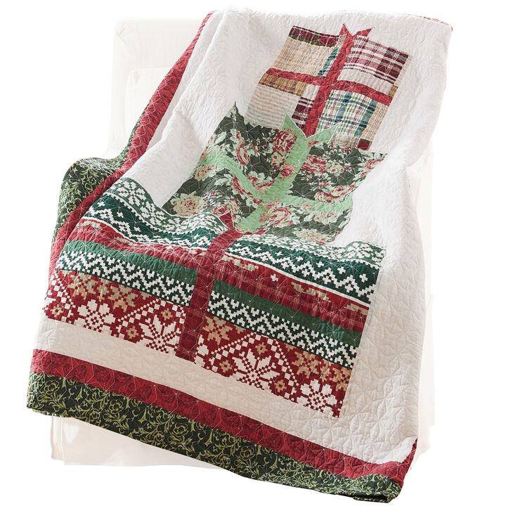 50 x 60 Cotton Quilted Throw Blanket with Fill, Winter Gifts, Multicolor - Benzara