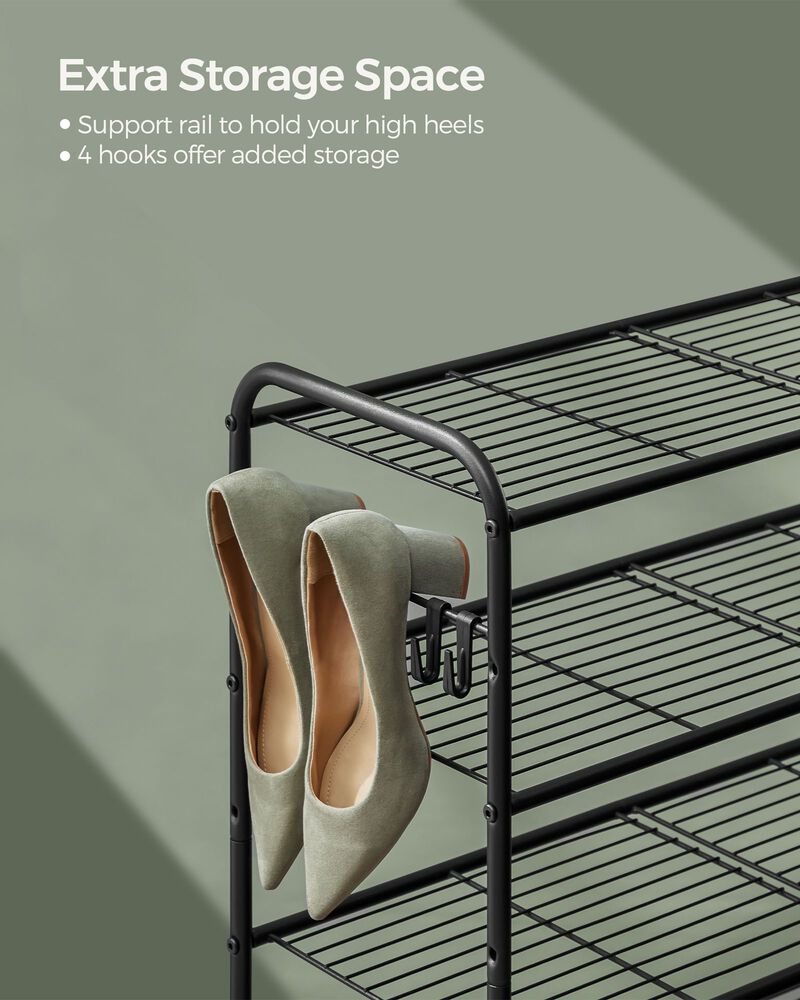 26.7" Wide 4-Tier Metal Shoe Rack with 4 Hooks