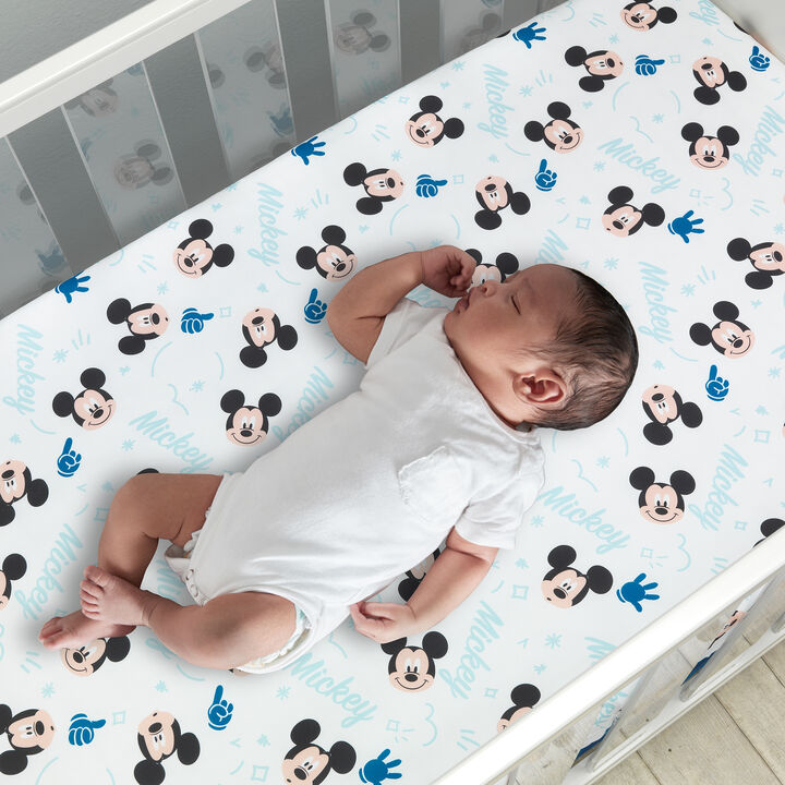 Lambs & Ivy Disney Baby Forever Mickey Mouse White Fitted Crib Sheet
