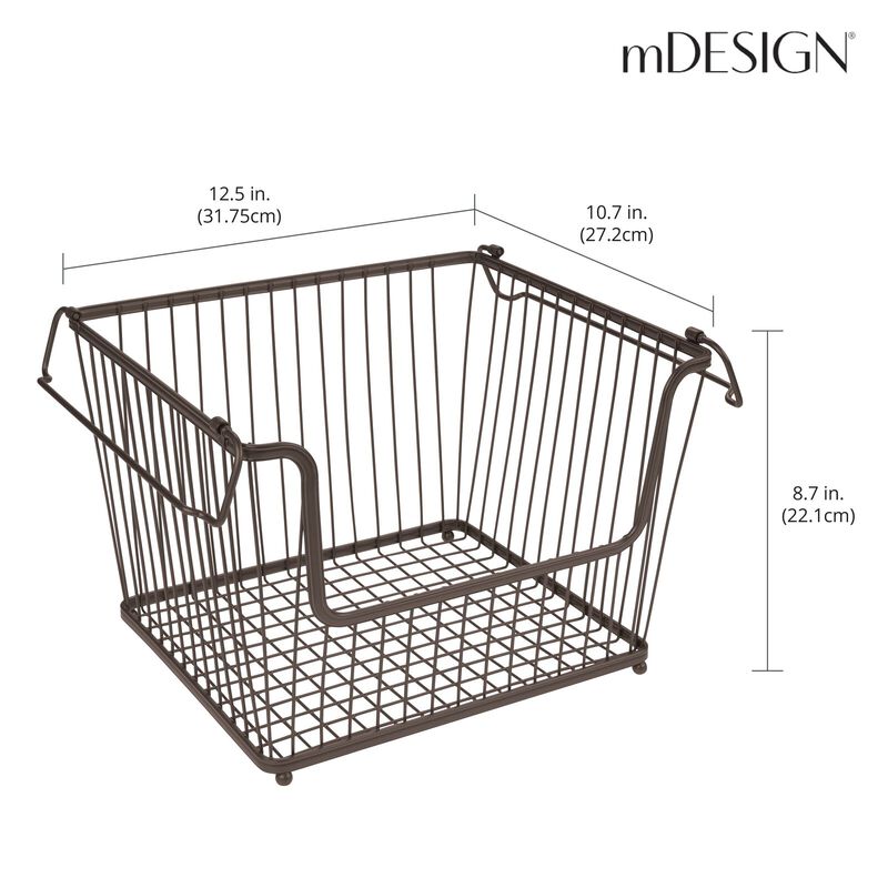 mDesign Large Metal Stackable Kitchen Basket w/ Handles - 3 Pack - Bronze image number 5