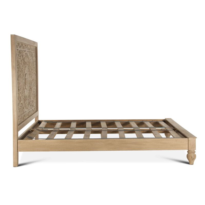 World Interiors Haveli Mango Wood Queen Bed in Natural Whitewash Finish image number 2