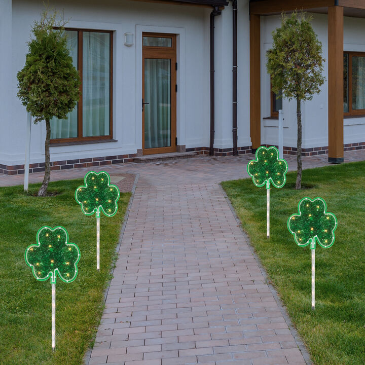 4ct Green Shamrock St Patrick's Day Pathway Marker Lawn Stakes  Clear Lights