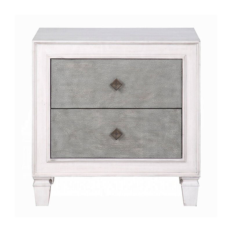 2pc King Bedroom Set, Upholstered Design, Gray and White, Nightstand image number 4