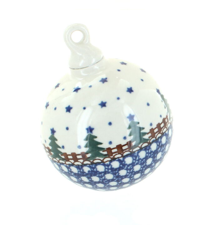 Blue Rose Polish Pottery Rustic Pines Large Round Christmas Ornament