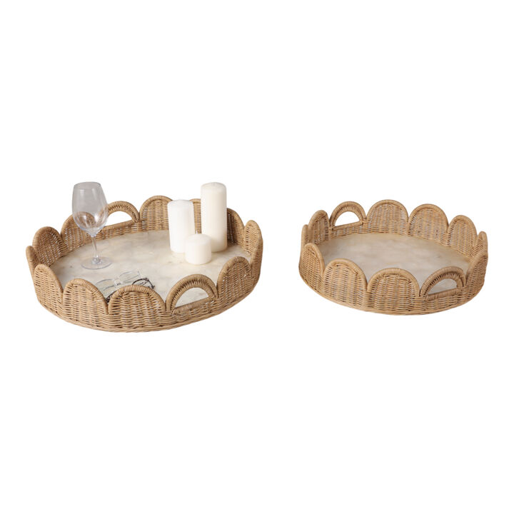 S/2 Capiz Woven Scallop Tray