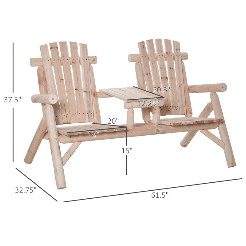 Natural Outdoor Duo: Wooden Adirondack Chair with Center Table