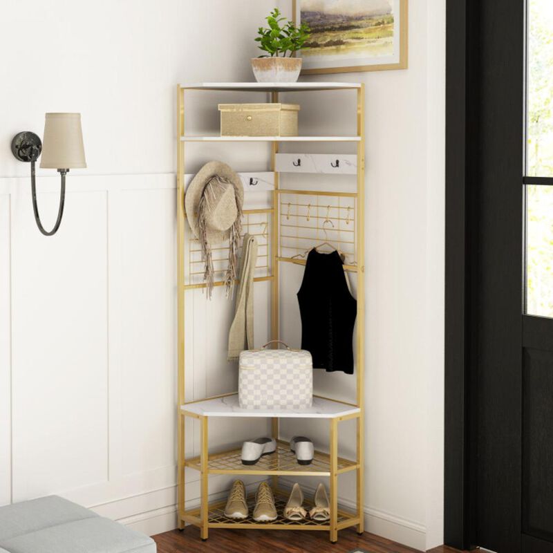 Hivvago 5-Tier Corner Hall Tree with Shoe Storage Bench