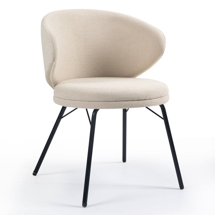 Glamour Home Set of 2 Barclay White Fabric Dining Chair with Black Iron Legs