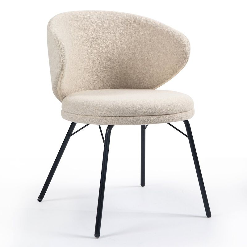 Glamour Home Set of 2 Barclay White Fabric Dining Chair with Black Iron Legs