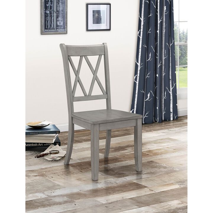 Casual Gray Finish Side Chairs Set of 2 Pine Veneer Transitional Double-X Back Design Dining Room Furniture