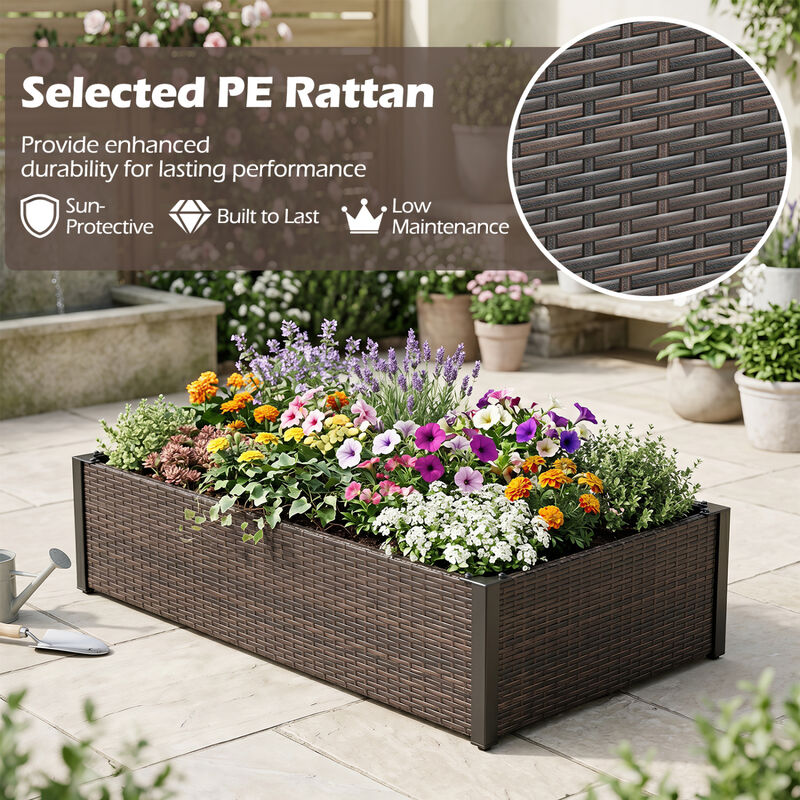 PE Rattan Raised Garden Bed with Open-Ended Base for Outdoor Plants image number 5