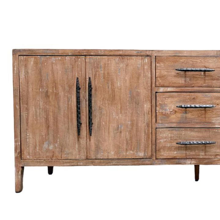 Tuley Sideboard Buffet Cabinet, 3 Drawers, 2 Cabinets, Brown, 91 Inch