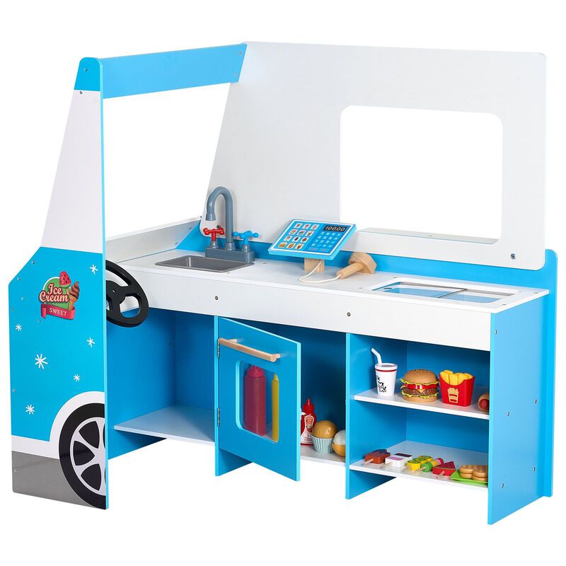 Kids Wooden Ice Cream Cart Playset, 20+ PCS Pretend Play Truck with Accessories image number 0